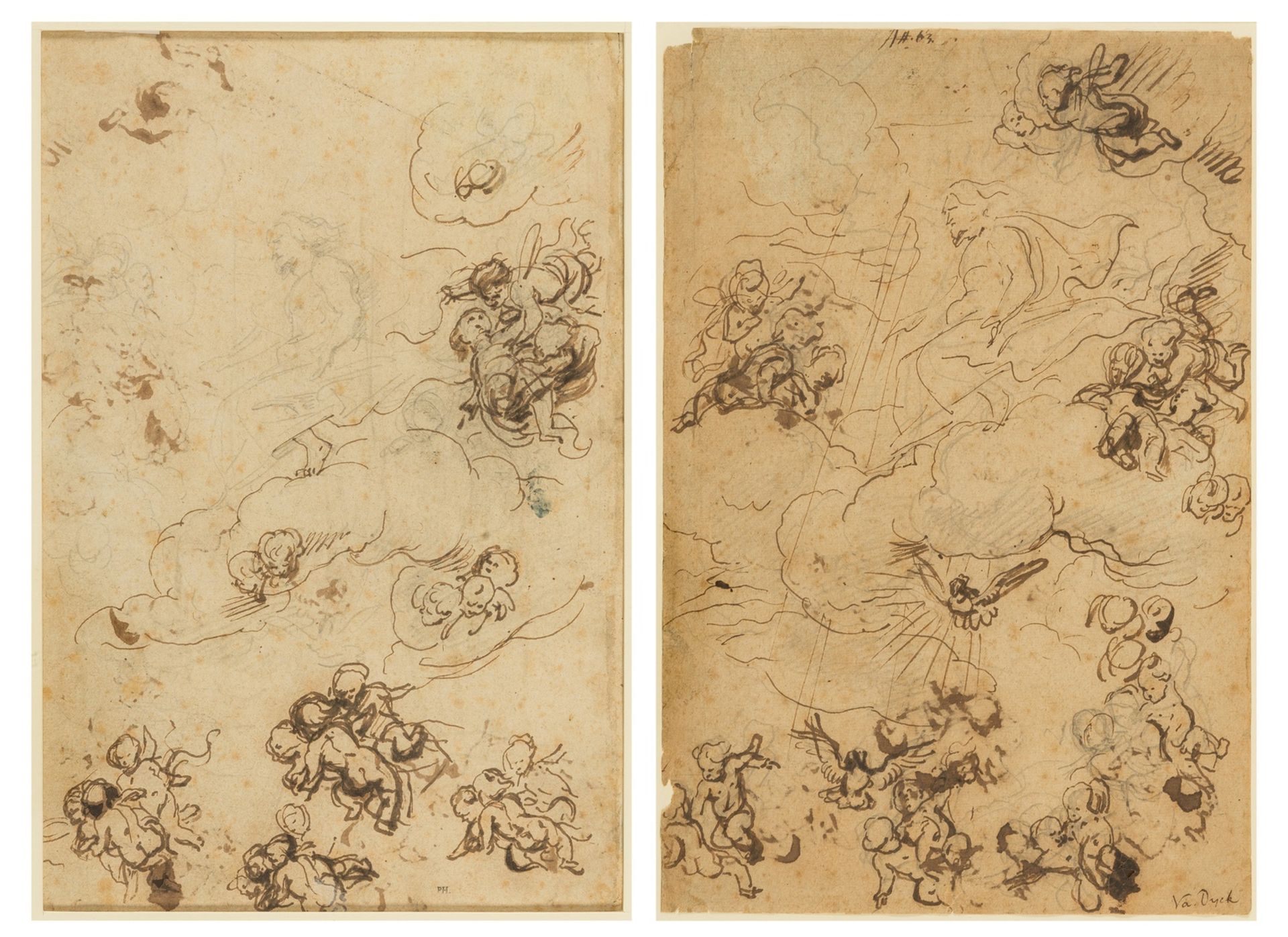 Anthony van Dyck (1599-1641), Attributed to. Double-sided sheet of studies of Christ in Glory, …