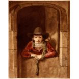 Cornelis Ploos van Amstel (1726-1798) Boy Leaning over a Lower Door, after Samuel van Hoogstraten …