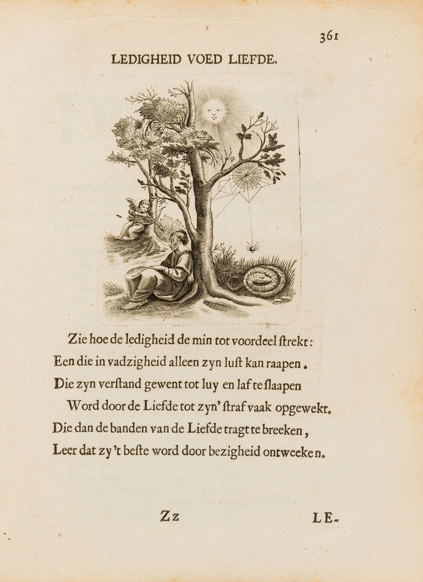 Emblemata.- Elger (Willem den) Zinne-beelden der liefde, Met Puntdigten en Aanteekeningen, …