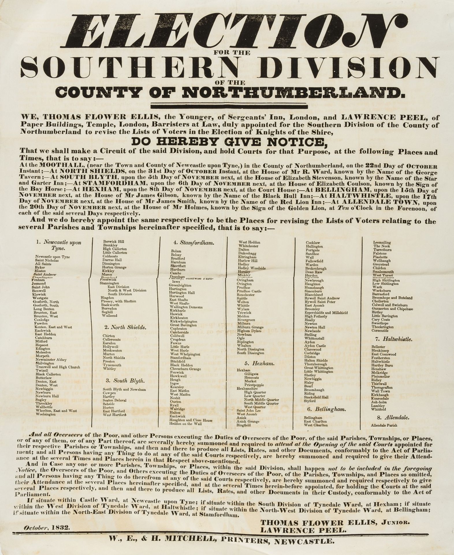 Northumberland.- Election for the Southern Division of the County of Northumberland, printed …