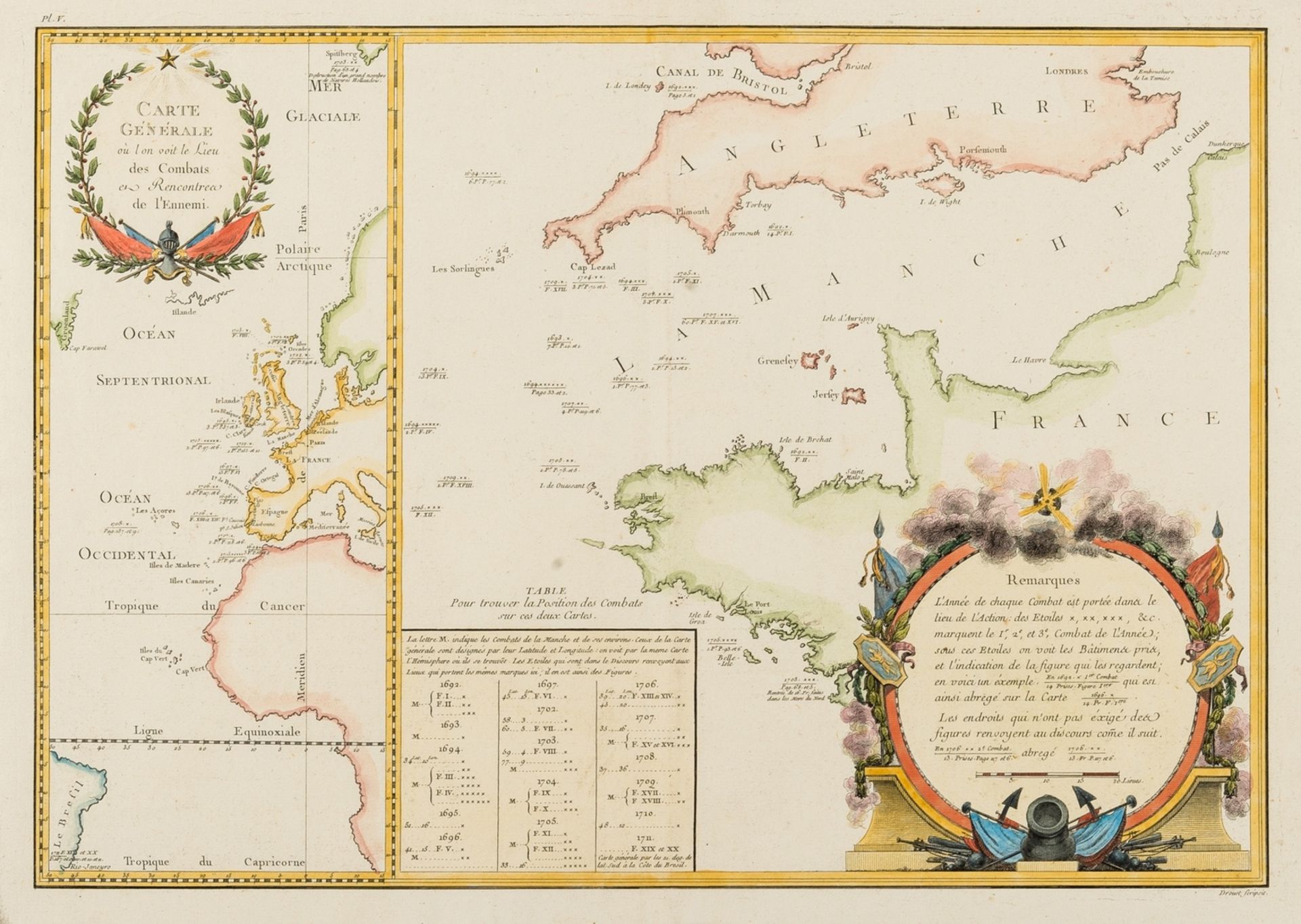 René Duguay-Trouin (1673-1736).- Ozanne (Nicholas-Marie) Carte Générale..., from 'Recueil des … - Bild 2 aus 2