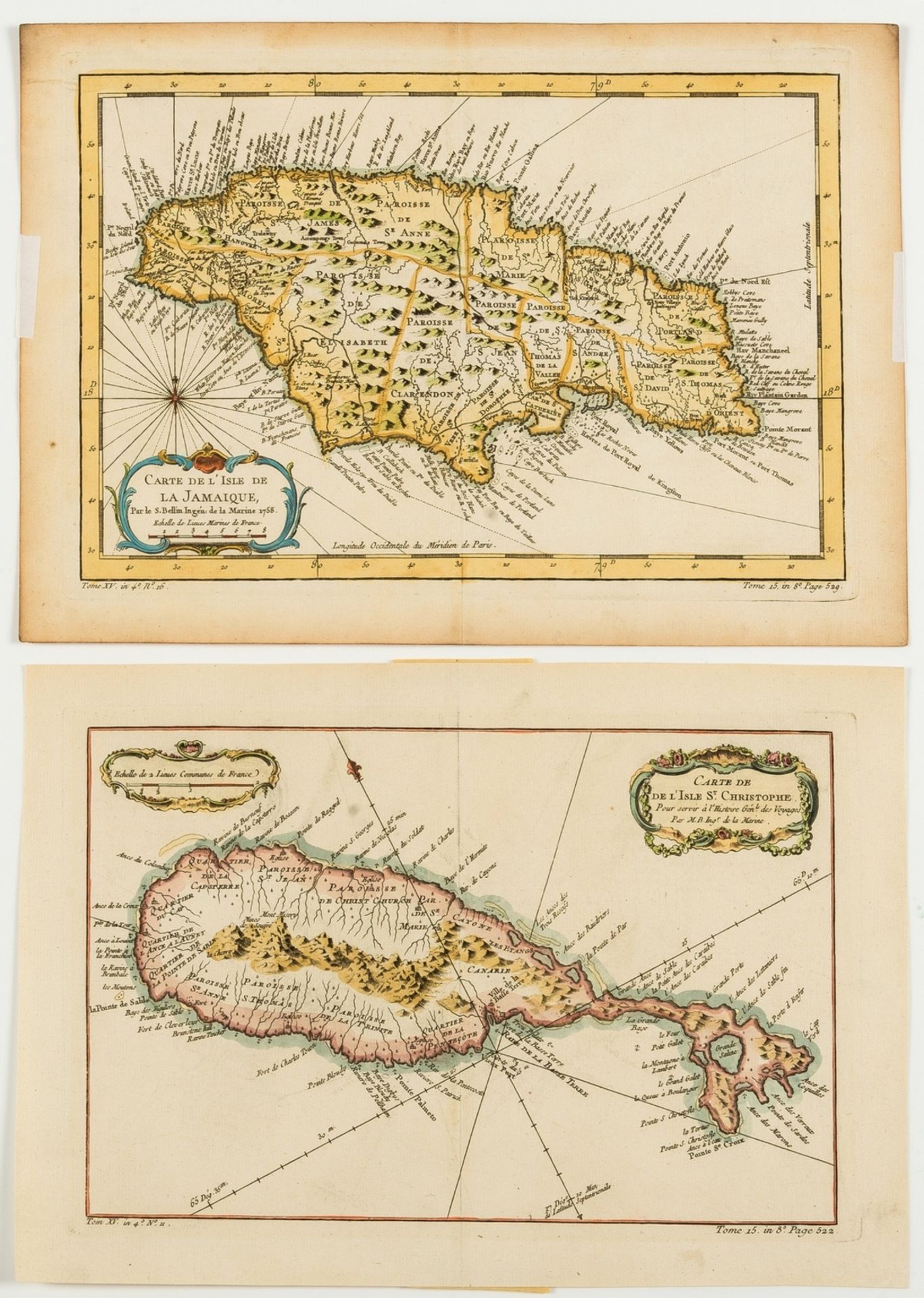 Caribbean.- Bellin (Jacques Nicolas) Carte de l'Isle de la Jamaique; Carte de l'Isle de St. …