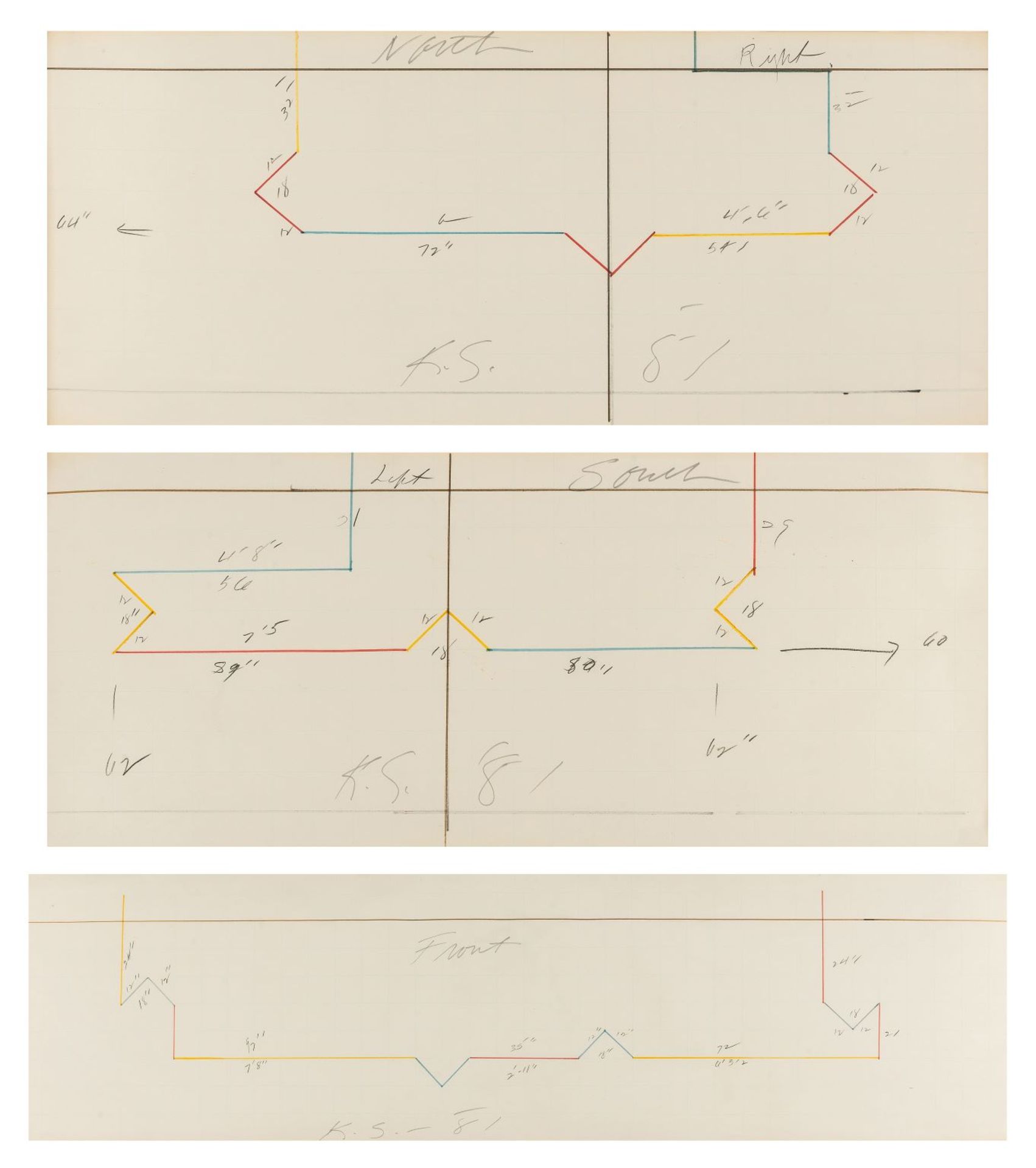 Keith Sonnier (1941-2020) Three-Part Study for Skyline