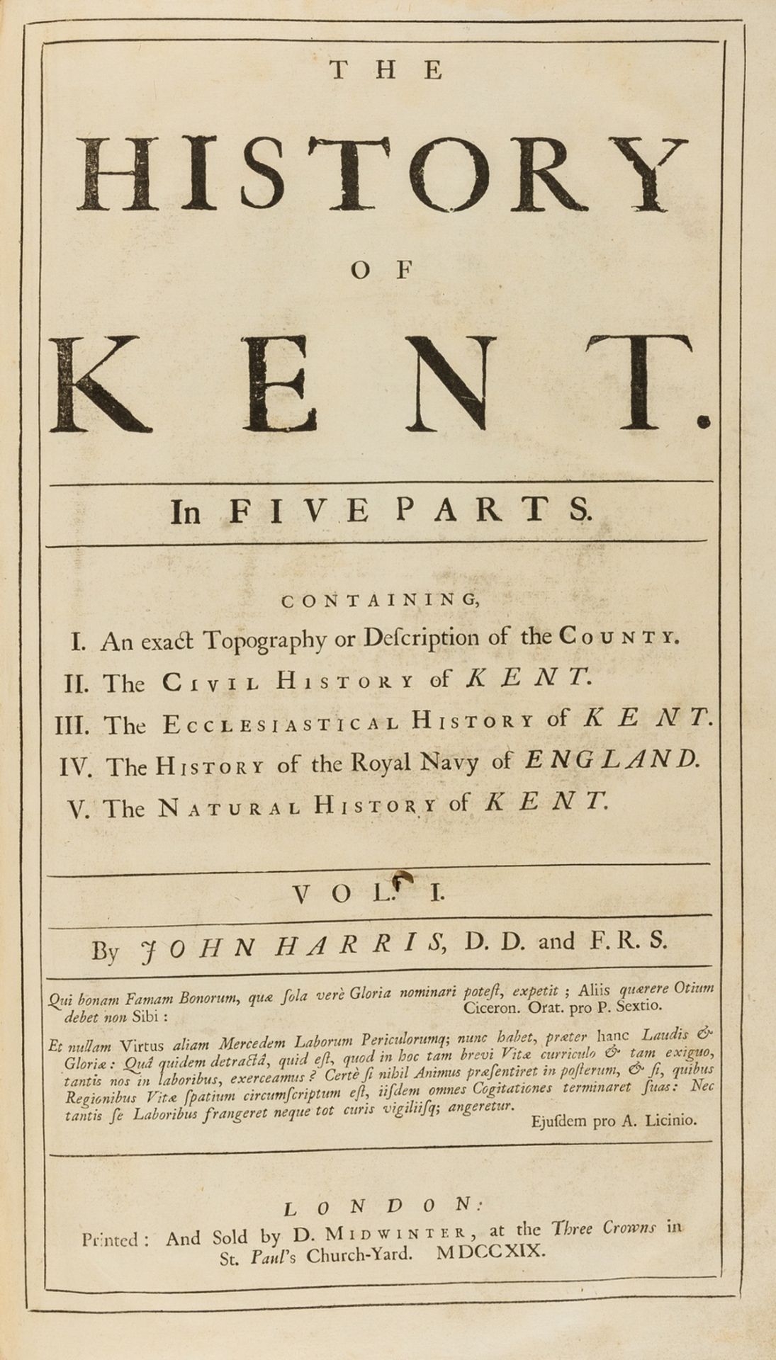 Kent.- Harris (John) The History of Kent, first edition, printed and sold y D. Midwinter, 1719. - Bild 2 aus 2