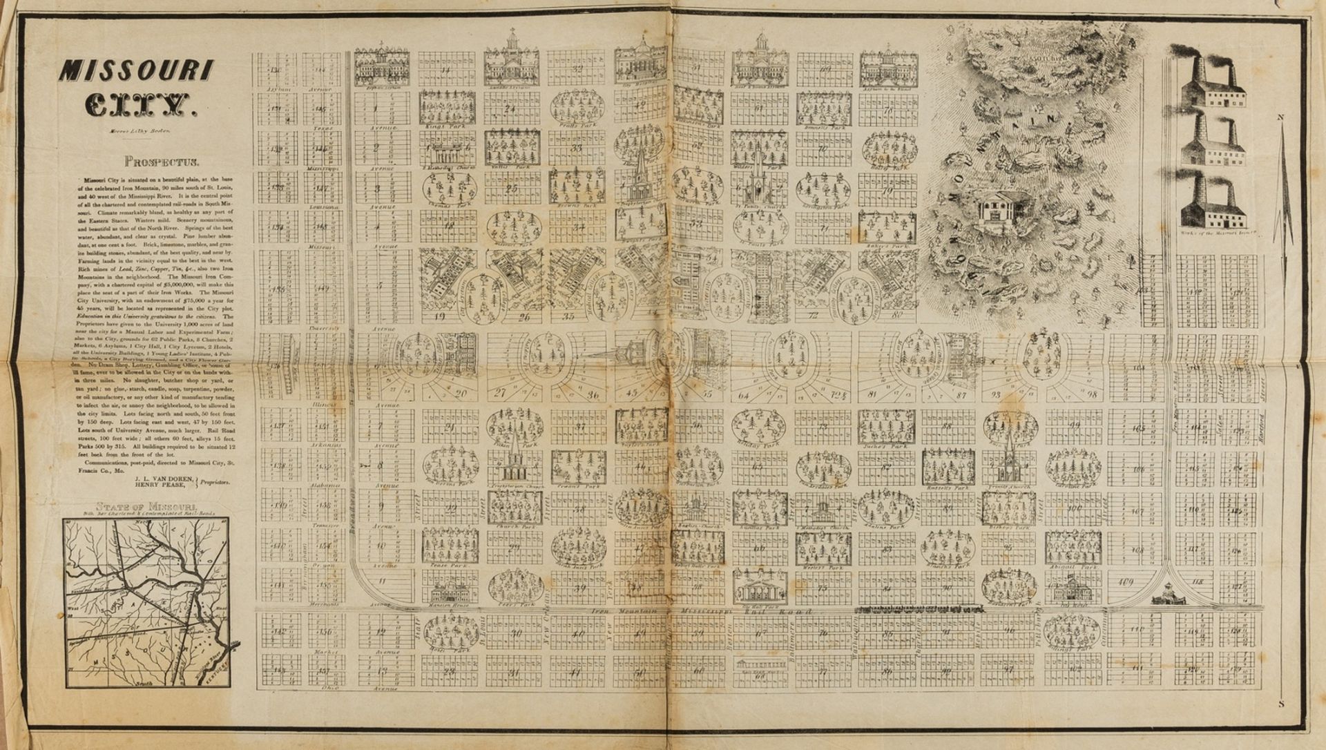 America.- Missouri prospectus.- Moore (Thomas) Missouri City, lithographed plan, [c. 1836].