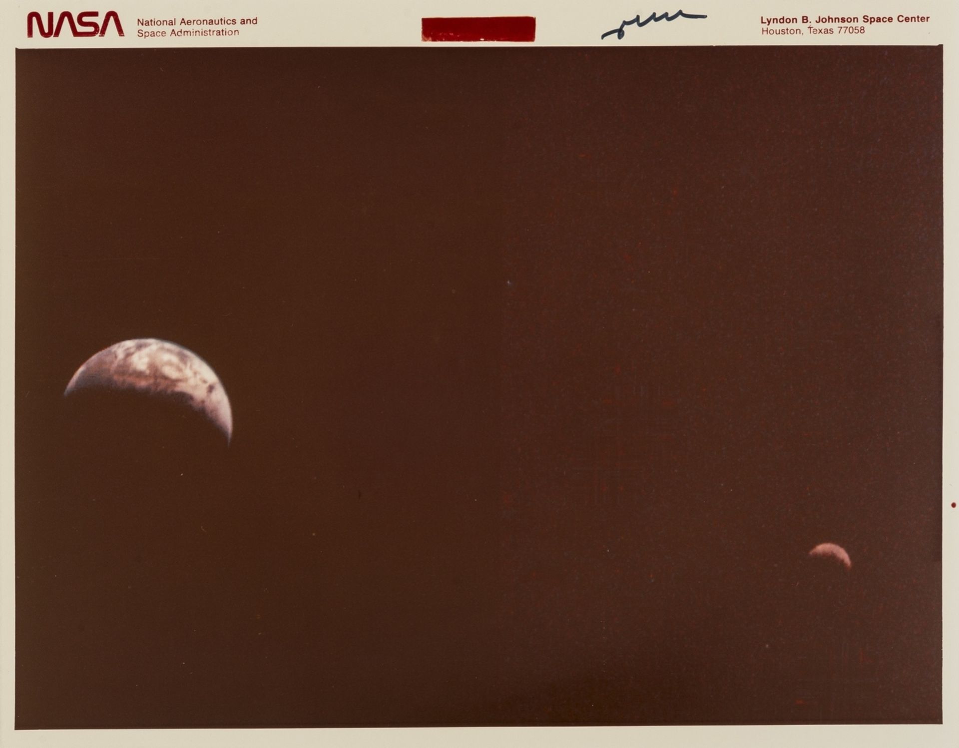 The first colour photograph of Earth and Moon together in a single frame, vintage chromogenic …