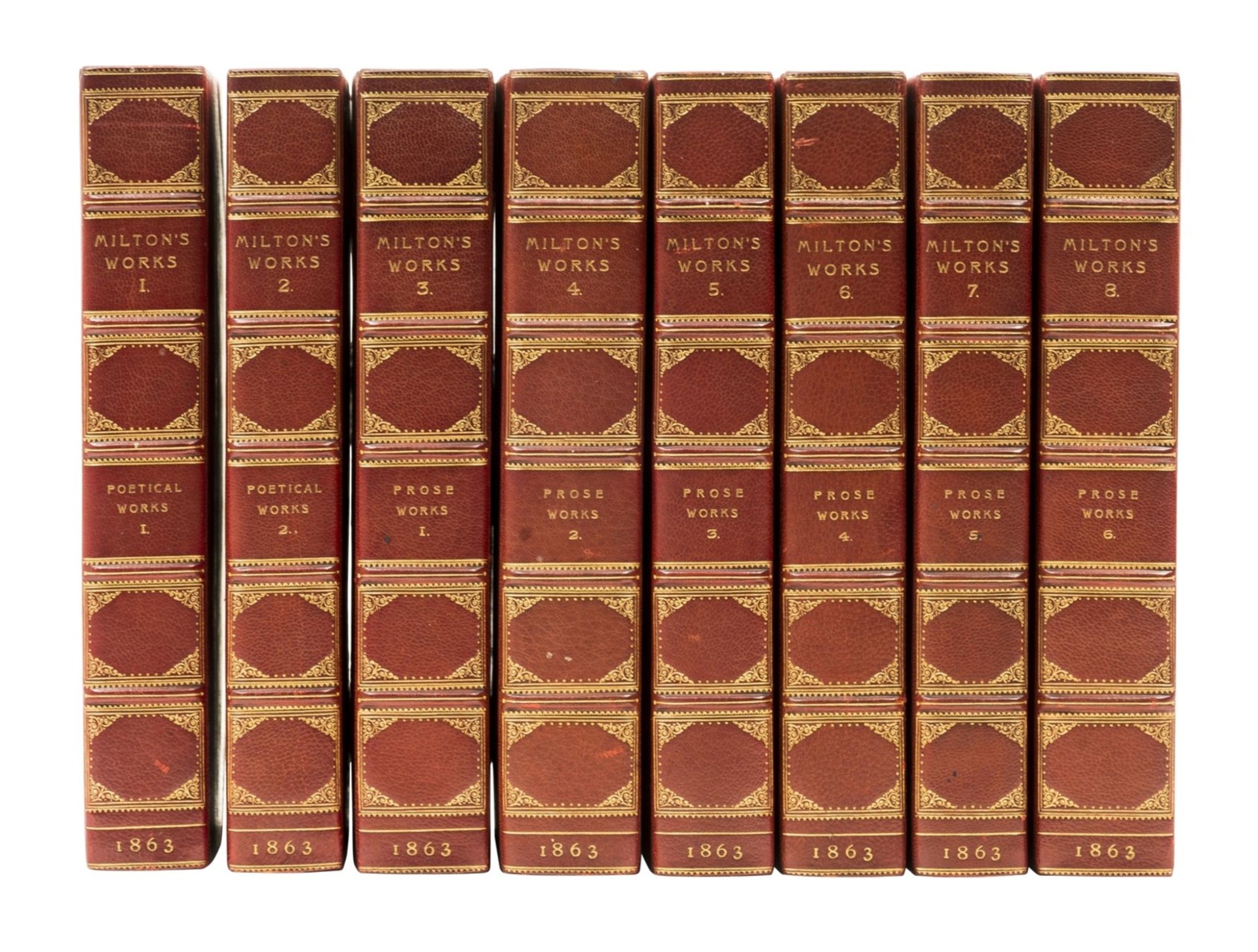 Milton (John) The Works... in Verse and Prose, 8 vol., Bickers and Bush, 1863.