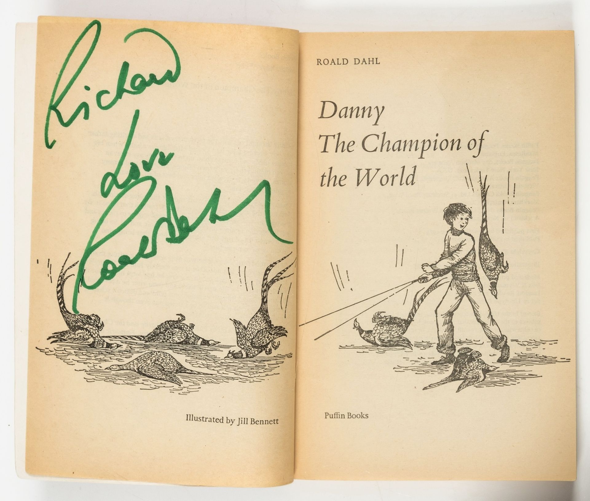 Dahl (Roald) Danny the Champion of the World, first Puffin paperback edition, signed presentation …