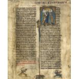 Illuminated manuscript.- Adam and his Descendants, historiated initial on a bifolium from a large …