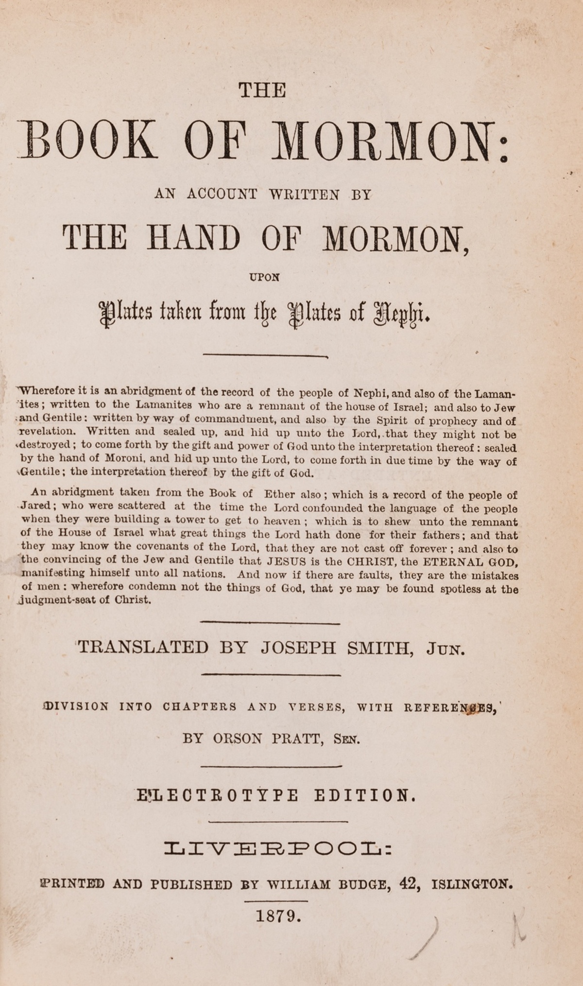 Mormonism.- Smith (Joseph, translator) Book of Mormon: An Account Written by the Hand of Mormon, …