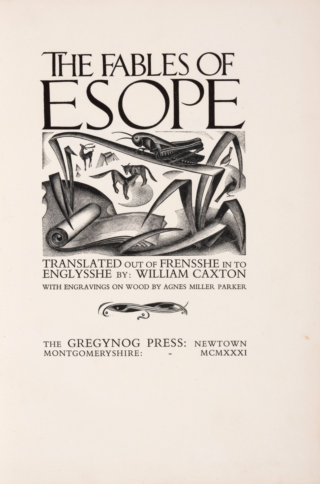 Gregynog Press.- Aesop. The Fables of Esope, one of 250 copies, wood-engravings by Agnes Miller …