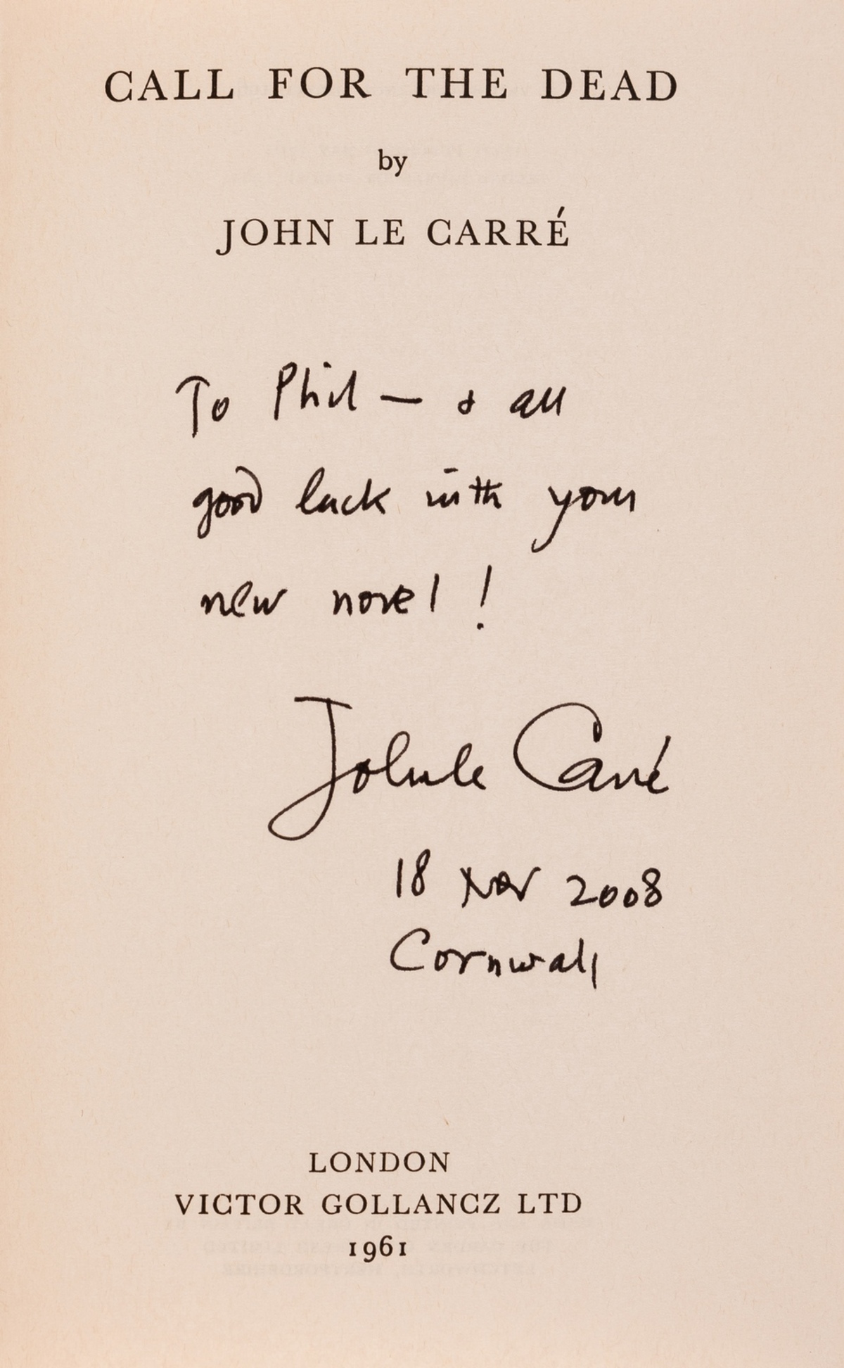 Le Carré (John) Call for the Dead, first edition, second impression, signed presentation … - Image 2 of 2