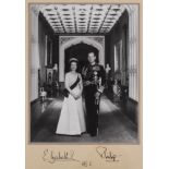 Elizabeth II & Philip (Duke of Edinburgh) Mounted Photograph signed "Elizabeth R" and "Philip" to …