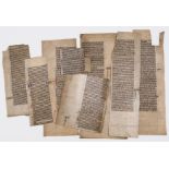 Bible, Latin. 8 cuttings from a folio bible, Book of Solomon, manuscript in Latin, 7 marginal …