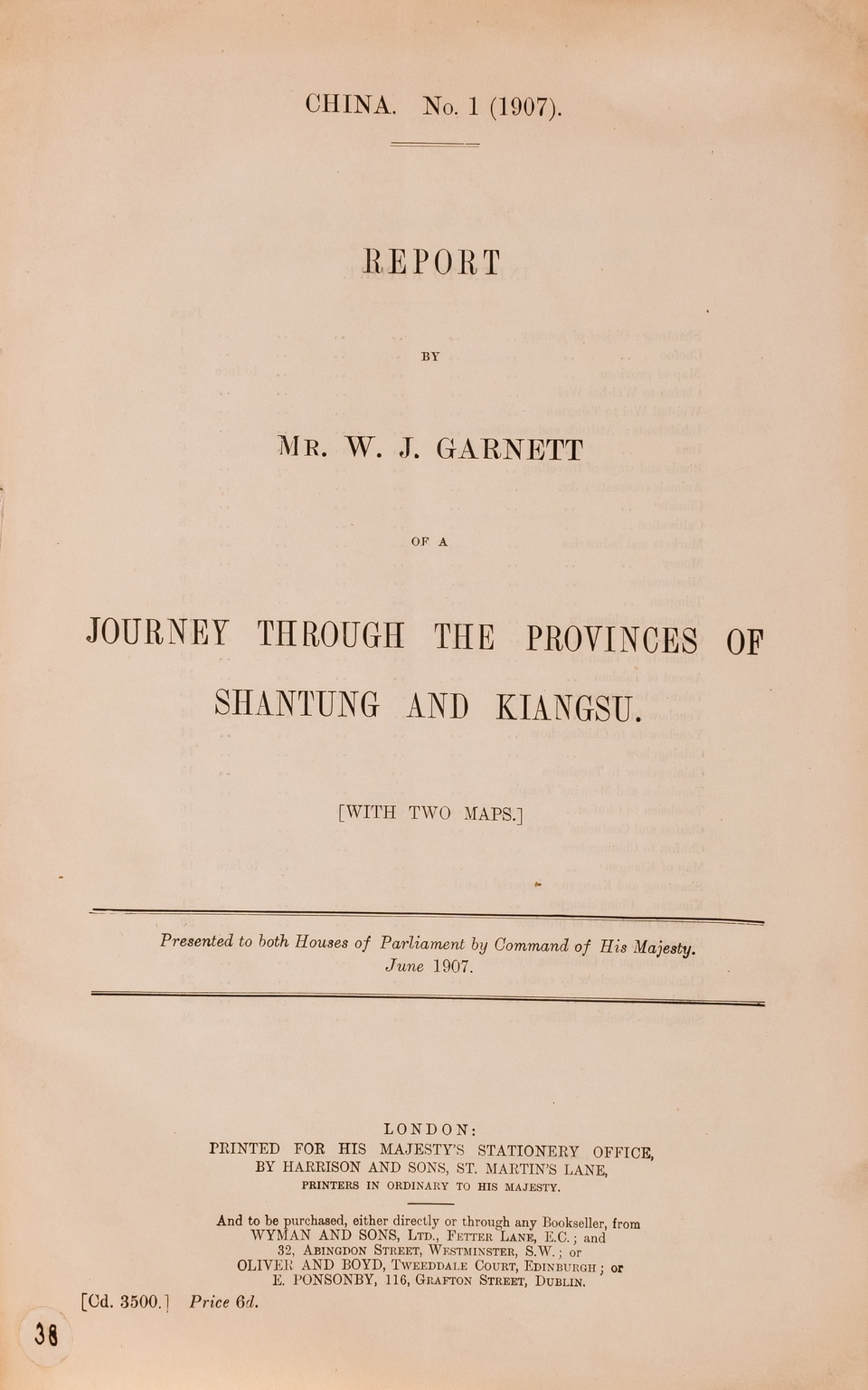 China.- Campbell (C.W.) Report by...His Majesty's Consul at Wuchow, on a Journey in Mongolia, …