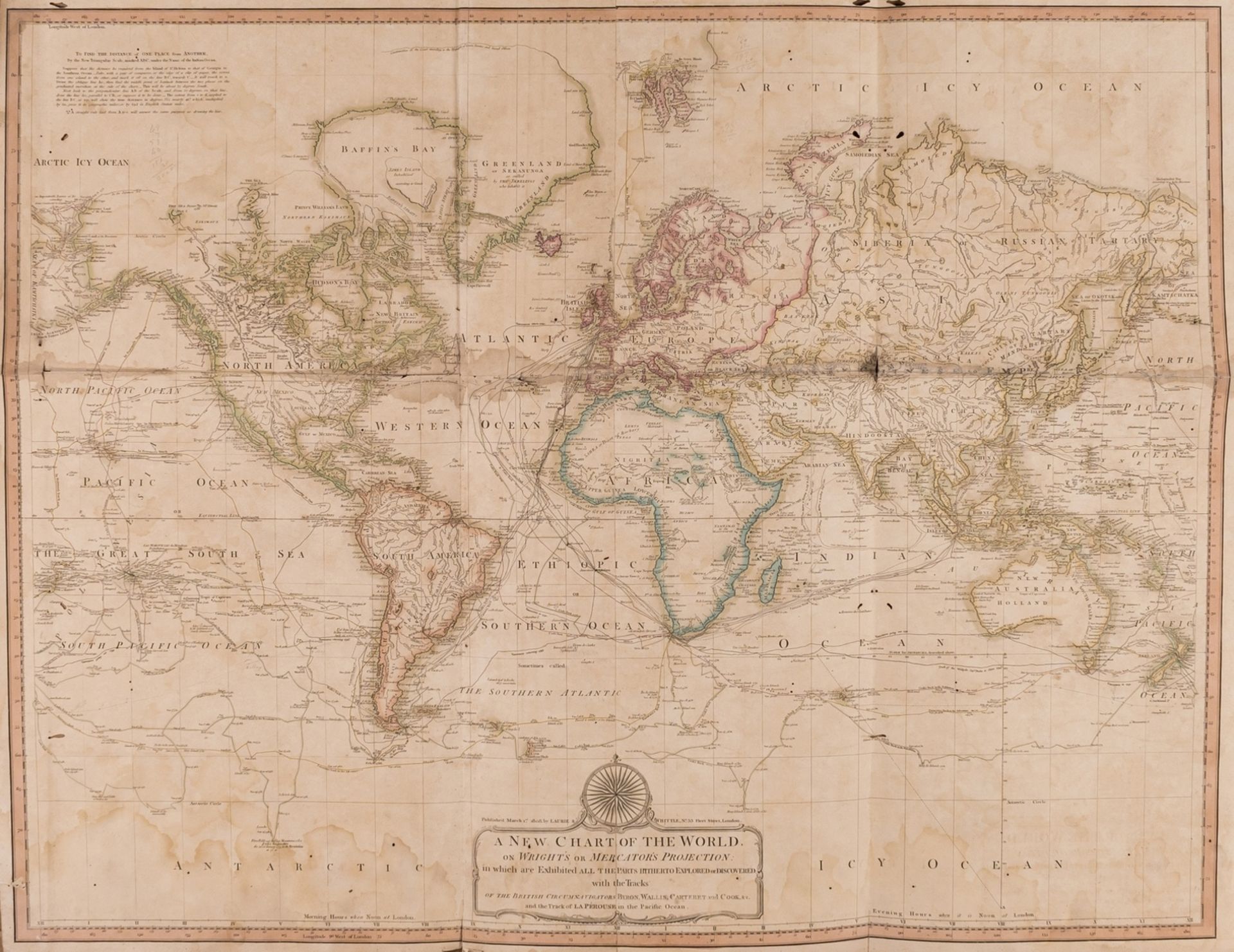 World.- Laurie & Whittle (publishers) A New Chart of the World on Wright's or Mercator's …