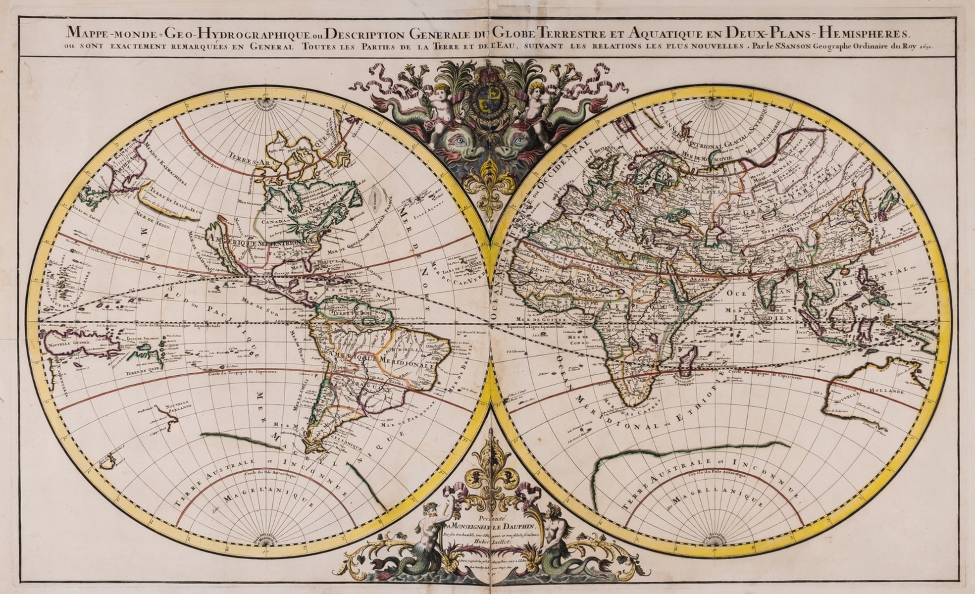 World.- Jaillot (Alexis-Hubert) Mappe-Monde Geo-Hydrographique, ou Description Generale du Globe …