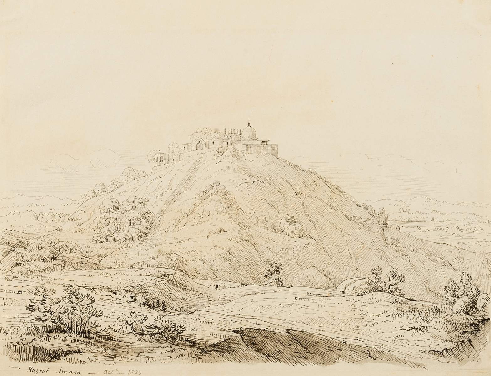 India.- Gresley (Francis) Landscape with hilltop mosque, pen and ink, 1833; and 2 others by a …