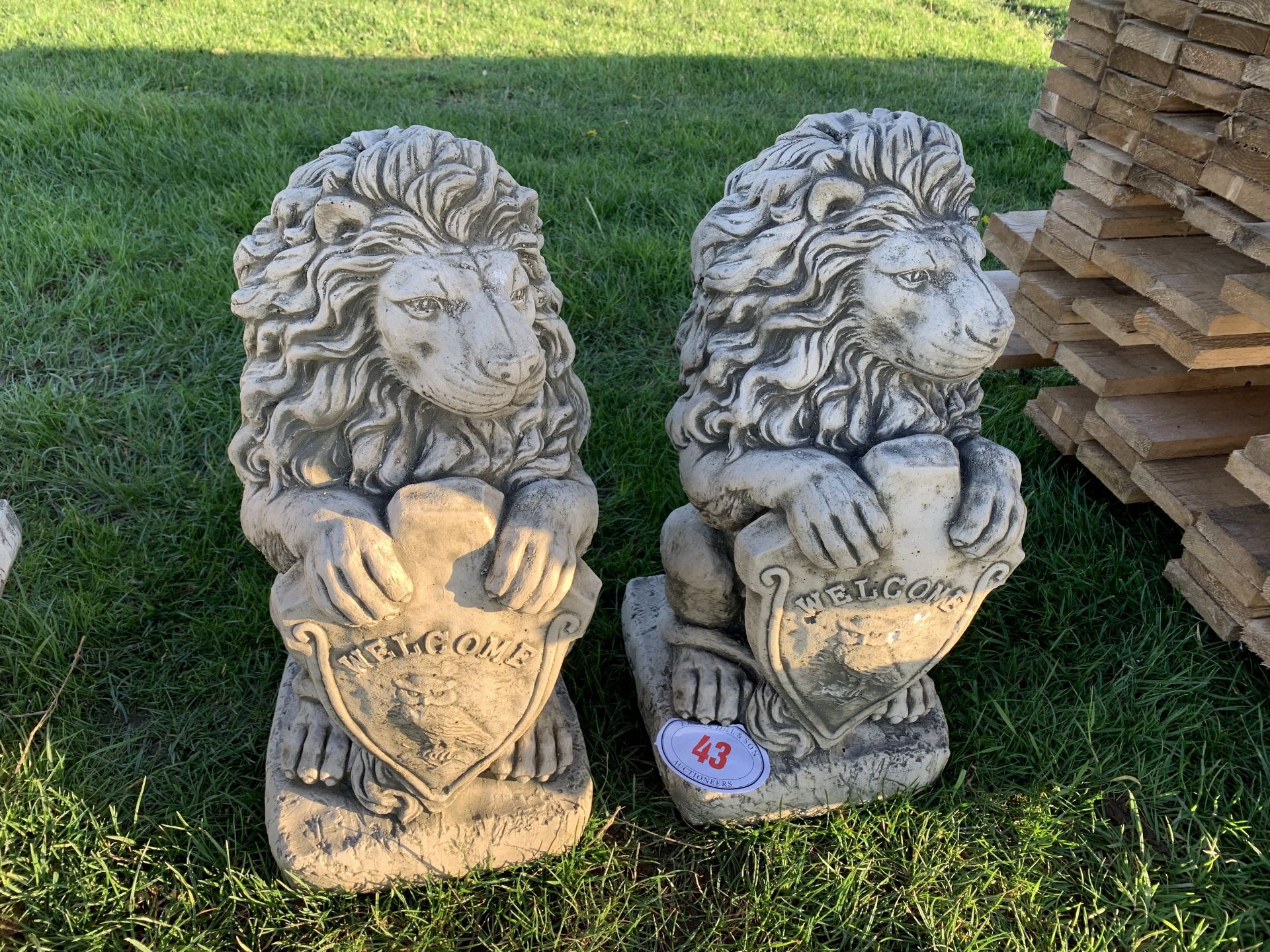 Pair of lion garden ornaments