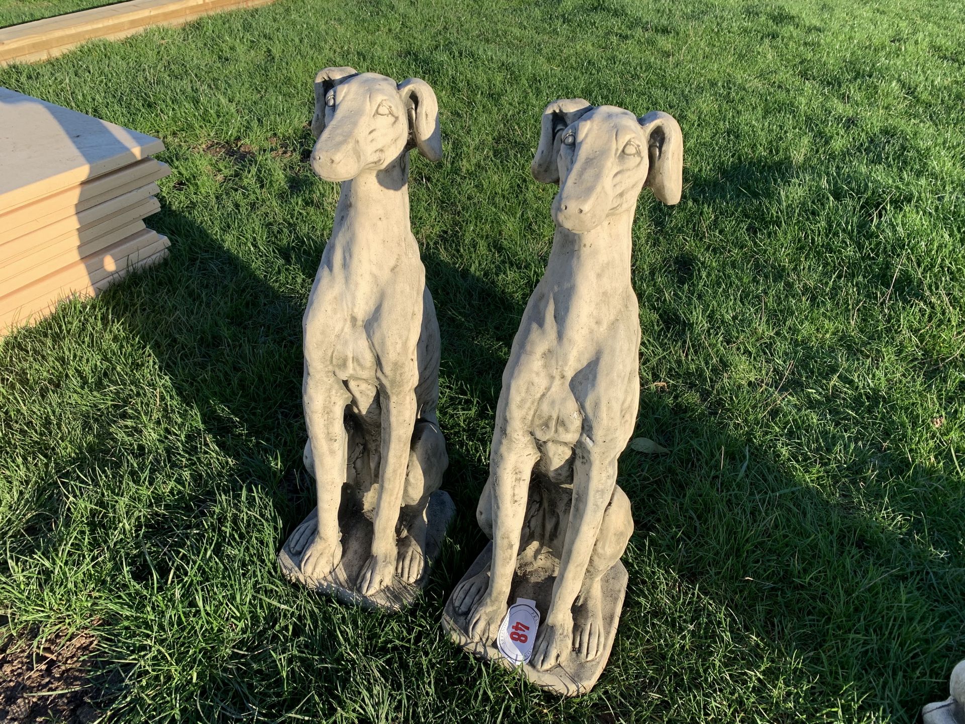 Pair of Greyhound garden ornaments