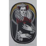 Willie Rodger RSA RGI (SCOTTISH 1930 - 2018), 'Mary Queen of Scots' coloured linocut, signed,