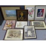 Carton containing a quantity of framed prints and other art works, (approx 10)