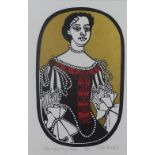 Willie Rodger RSA RGI (SCOTTISH 1930 - 2018), 'Mary Wife of William of Orange' coloured linocut,