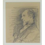 Early 20th century pencil sketch of a man in profile, signed indistinctly, under glass within an