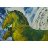 D. Wade, Roman style chariot horses, watercolour, signed and framed under glass, 77 x 45cm