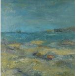 Kate Warner,(SCOTTISH CONTEMPORARY) Encaustic painting of a shore scene, signed and framed, 60 x