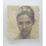 Denise Findlay, (SCOTTISH B.1973) 'Little Woman', oil on marble, signed and contained within a