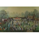 'The Fair at Daisy Nook', a coloured Helen Bradley print,in a glazed frame, size overall 97 x 73cm