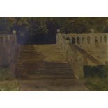 George, 4th Earl of Aberdeen, 'Haddon Hall steps' oil on board, unsigned but with an inscribed label