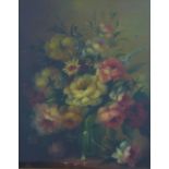 Still life of flowers in a jug, oil on board, signed with a monogram bottom left,under glass