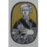 Willie Rodger RSA RGI (SCOTTISH 1930 - 2018), 'Bonnie Prince Charlie' coloured linocut, signed,