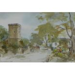 Ken Lochhead, 'Cramond Kirk', watercolour, signed and dated 1984, framed under glass, 16 x 10cm