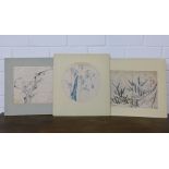 Three Chinese watercolours, circa late 18th / early 19th century, in mounts but unframed,