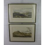 Coloured etching of Edinburgh and another, both in glazed Hogarth frames, sizes overall 58 x 40cm (