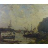 James Campbell Noble, R.S.A (SCOTTISH 1846-1913) an oil on canvas of a harbour scene, signed and