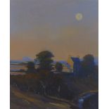 Colin Robertson, 'Summer Moon, North Berwick Law', oil on board, signed and framed under glass, 19 x