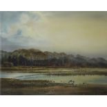 John S. Gilchrist, watercolour of a river, signed in pencil and dated 1984, framed under glass, 70 x