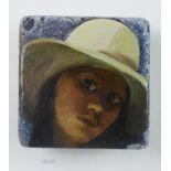 Denise Findlay, (SCOTTISH B.1973) 'Little Pose', oil on marble, signed and contained within a glazed