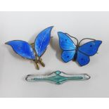 Silver gilt and blue enamel leaf brooch, designed by David Andersen of Norway together with a