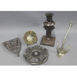 A collection of Arts & Crafts iron items to include an Aesthetic candlestick, trivet, rosette and
