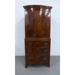 Mahogany cabinet with a dentil frieze over a pair of cupboard doors with a shelved interior above