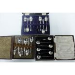 Cased set of six Birmingham silver teaspoons with sugar tongs and a cased set of six silver coffee