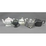 Collection of 19th century teapots to include black basalt and silver lustre, etc (5) (a/f)