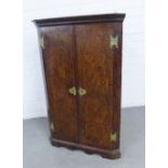 18th century walnut and feather banded corner cabinet / cupboard, with brass hinge, painted