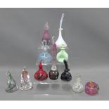 Twelve coloured glass scent bottles and stoppers, tallest 21cm (12)