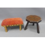 Small octagonal milking stool, 19cm, and another with upholstered top (2)